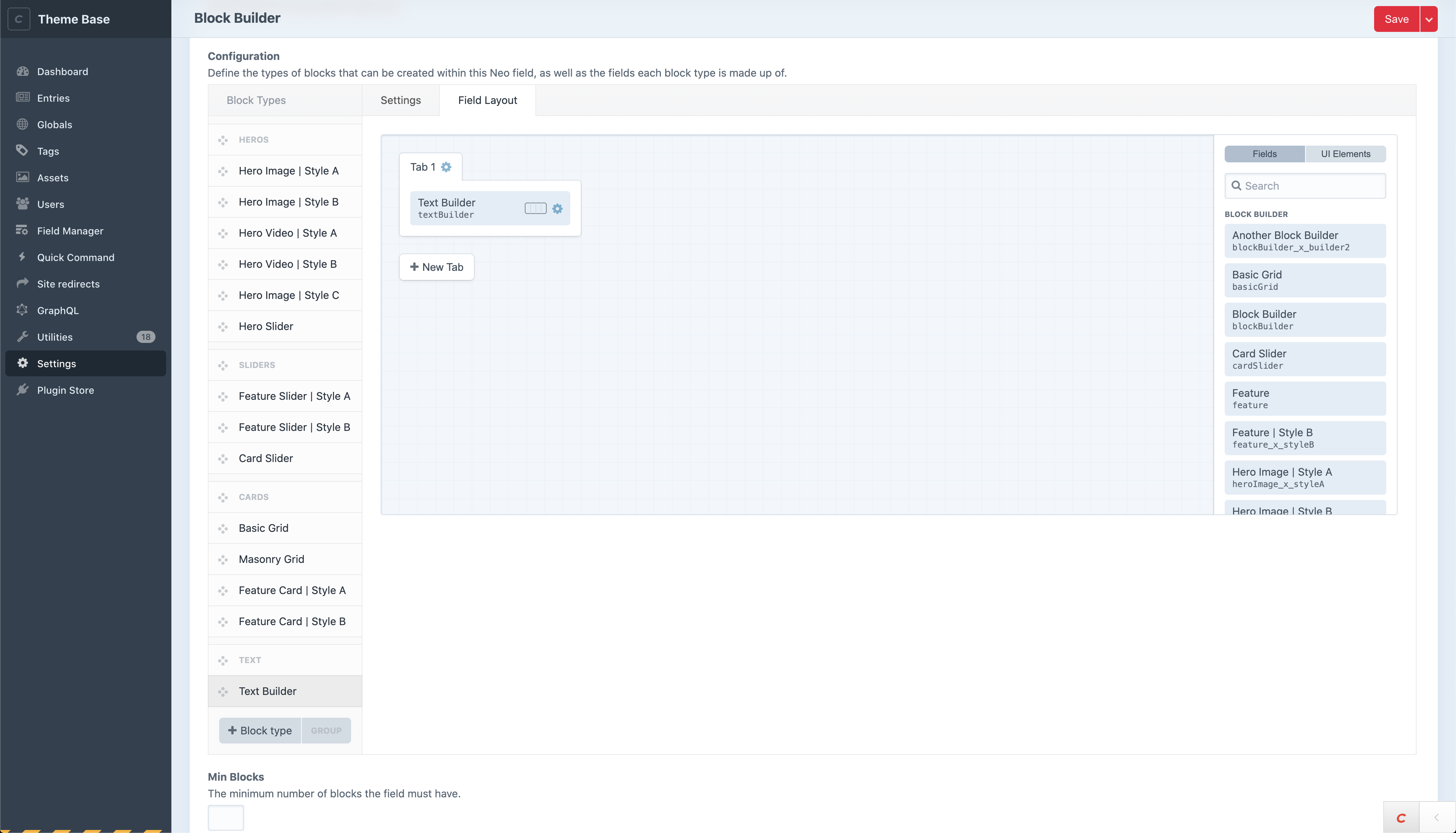 Associate block type with a block field